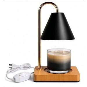 NIB Candle Warmer Black Table Lamp Wood Base Stepless Dimming Lightbulbs Incl